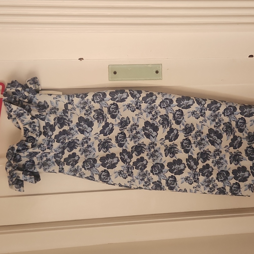 Shoshanna Midnght Off The Shoulder White Blue Brocade Dress